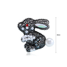 Load image into Gallery viewer, Brilliant Cute Rabbit Imitation Pearl Brooch with Black Cubic Zirconia