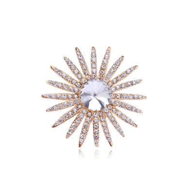 Fashion Temperament Plated Gold Sunflower Brooch with Cubic Zirconia