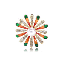 Load image into Gallery viewer, Fashion Temperament Plated Gold Enamel Flower Imitation Pearl Brooch with Cubic Zirconia