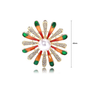 Fashion Temperament Plated Gold Enamel Flower Imitation Pearl Brooch with Cubic Zirconia