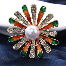 Load image into Gallery viewer, Fashion Temperament Plated Gold Enamel Flower Imitation Pearl Brooch with Cubic Zirconia