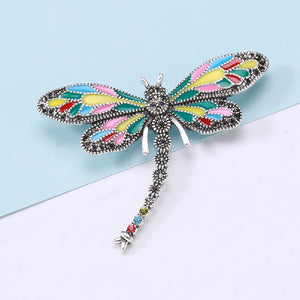Elegant Vintage Enamel Colorful Dragonfly Brooch with Cubic Zirconia
