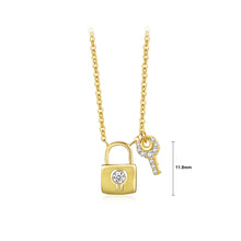 Load image into Gallery viewer, 925 Sterling Silver Plated Gold Simple Personality Lock Key Pendant with Cubic Zirconia and Necklace
