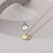 Load image into Gallery viewer, 925 Sterling Silver Plated Gold Simple Personality Lock Key Pendant with Cubic Zirconia and Necklace