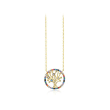 Load image into Gallery viewer, 925 Sterling Silver Plated Gold Fashion Simple Tree Of Life Geometric Circle Pendant with Cubic Zirconia and Necklace