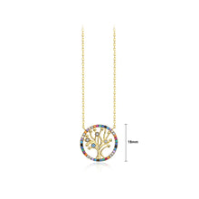 Load image into Gallery viewer, 925 Sterling Silver Plated Gold Fashion Simple Tree Of Life Geometric Circle Pendant with Cubic Zirconia and Necklace