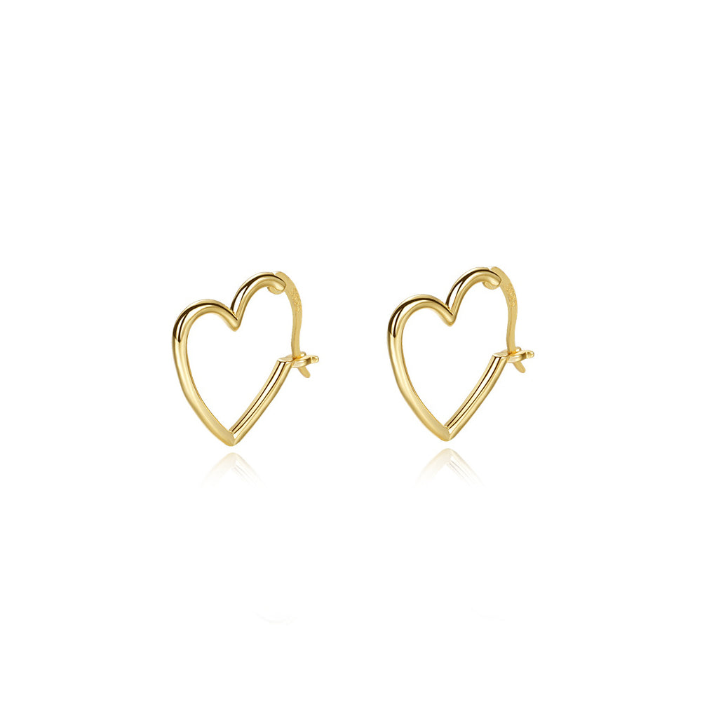 925 Sterling Silver Plated Gold Simple Fashion Hollow Heart Stud Earrings