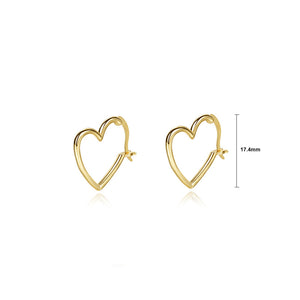 925 Sterling Silver Plated Gold Simple Fashion Hollow Heart Stud Earrings