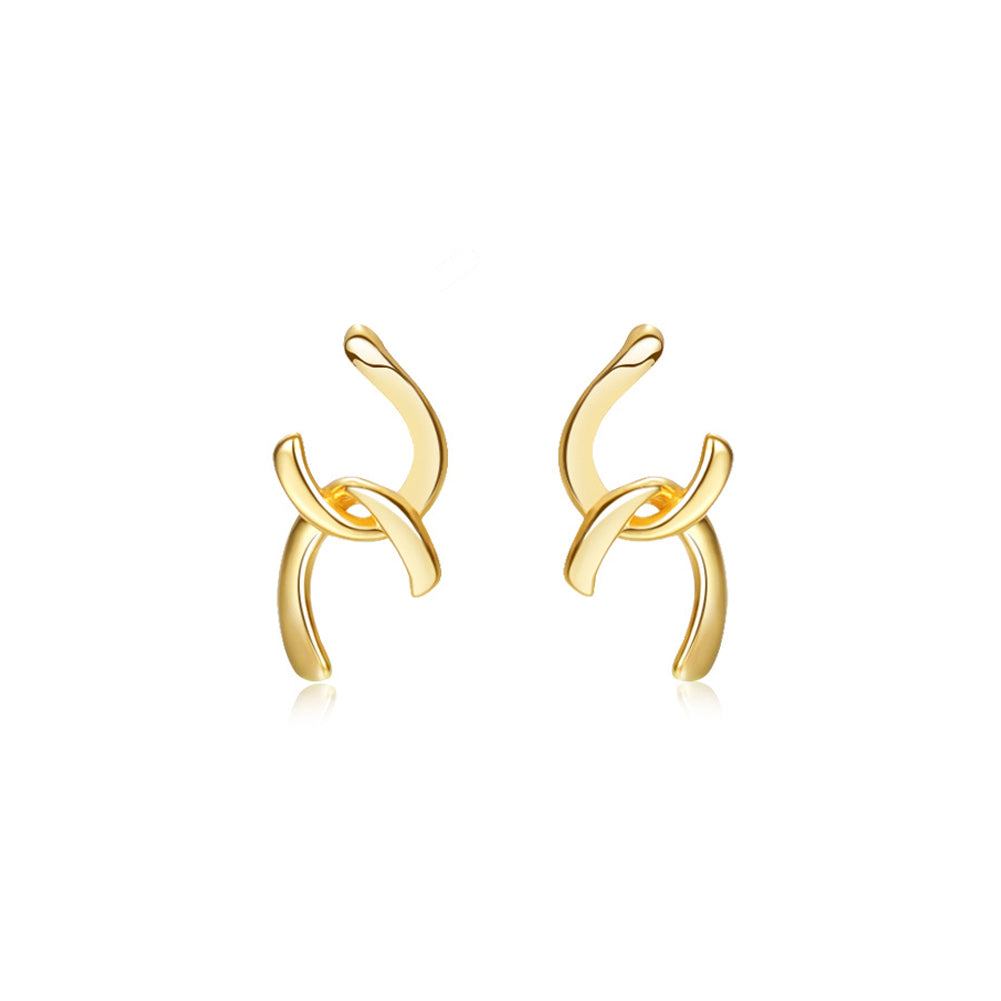 925 Sterling Silver Plated Gold Simple Fashion Cross Double C-shape Geometric Earrings
