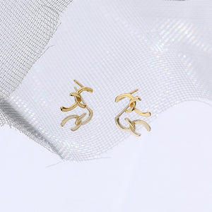 925 Sterling Silver Plated Gold Simple Fashion Cross Double C-shape Geometric Earrings