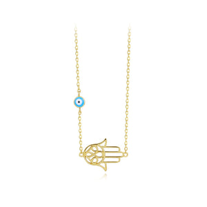 925 Sterling Silver Plated Gold Fashion Personality Cutout Hand Of Fatima Pendant with Necklace