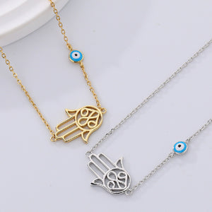 925 Sterling Silver Plated Gold Fashion Personality Cutout Hand Of Fatima Pendant with Necklace