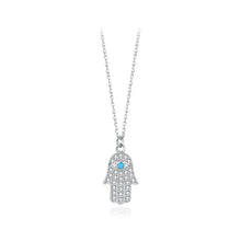 Load image into Gallery viewer, 925 Sterling Silver Fashion Brilliant Hand Of Fatima Turquoise Pendant with Cubic Zirconia and Necklace