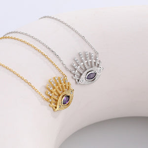 925 Sterling Silver Plated Gold Fashion Personality Devil's Eye Pendant with cubic Zirconia and Necklace