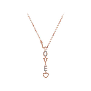925 Sterling Silver Plated Rose Gold Fashion Temperament LOVE Pendant with Cubic Zirconia and Necklace