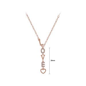 925 Sterling Silver Plated Rose Gold Fashion Temperament LOVE Pendant with Cubic Zirconia and Necklace