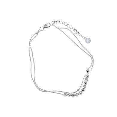 925 Sterling Silver Fashion Simple Geometric Beaded Double Layer Anklet