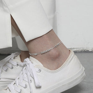 925 Sterling Silver Fashion Simple Geometric Beaded Double Layer Anklet