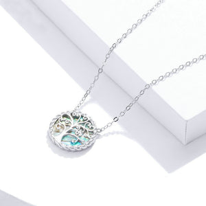 925 Sterling Silver Fashion Temperament Tree Of Life Colorful Shell Geometric Pendant with Necklace