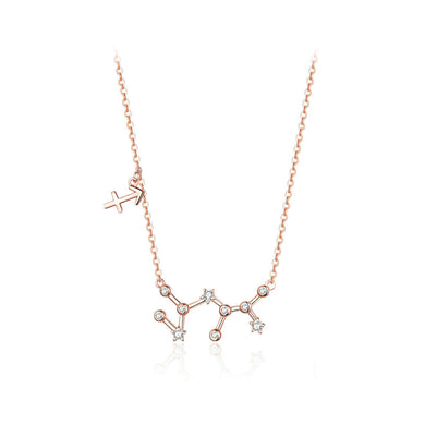 925 Sterling Silver Plated Rose Gold Fashion Simple Twelve Constellation Sagittarius Pendant with Cubic Zirconia and Necklace