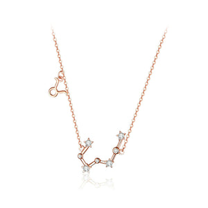 925 Sterling Silver Plated Rose Gold Fashion Simple Twelve Constellation Taurus Pendant with Cubic Zirconia and Necklace