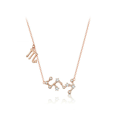 925 Sterling Silver Plated Rose Gold Fashion Simple Twelve Constellation Scorpio Pendant with Cubic Zirconia and Necklace