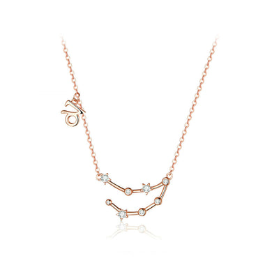 925 Sterling Silver Plated Rose Gold Fashion Simple Twelve Constellation Capricornus Pendant with Cubic Zirconia and Necklace