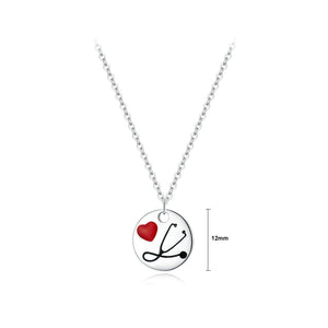 925 Sterling Silver Fashion Simple Love Stethoscope Geometric Round Pendant with Necklace