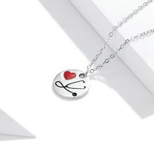 Load image into Gallery viewer, 925 Sterling Silver Fashion Simple Love Stethoscope Geometric Round Pendant with Necklace