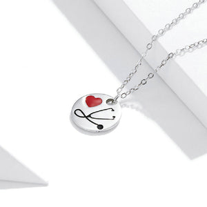 925 Sterling Silver Fashion Simple Love Stethoscope Geometric Round Pendant with Necklace