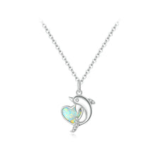 Load image into Gallery viewer, 925 Sterling Silver Fashion Cute Dolphin Heart Pendant with Cubic Zirconia and Necklace