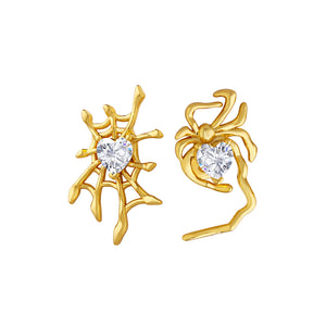 Simple Personality Plated Gold Spider Web Asymmetric Stud Earrings with Cubic Zirconia