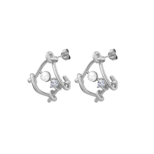 Simple Personality Hollow Irregular Geometric Stud Earrings with Imitation Pearls