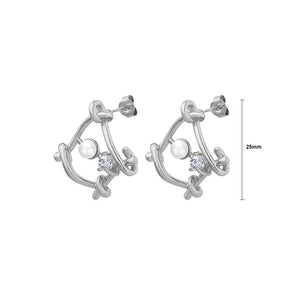 Simple Personality Hollow Irregular Geometric Stud Earrings with Imitation Pearls