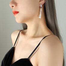 Load image into Gallery viewer, Fashion Temperament 316L Stainless Steel Geometric Irregular Imitation Pearl Tassel Earrings