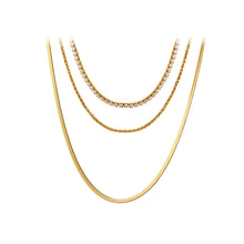 Load image into Gallery viewer, Simple Fashion Plated Gold 316L Stainless Steel Multilayer Chain Necklace with Cubic Zirconia