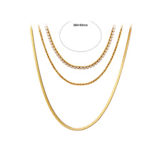 Load image into Gallery viewer, Simple Fashion Plated Gold 316L Stainless Steel Multilayer Chain Necklace with Cubic Zirconia