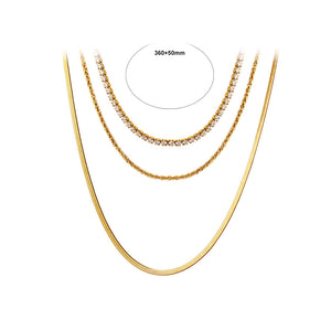 Simple Fashion Plated Gold 316L Stainless Steel Multilayer Chain Necklace with Cubic Zirconia