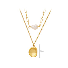 Load image into Gallery viewer, Simple Personality Plated Gold 316L Stainless Steel Convex Geometric Pendant with Irregular Imitation Pearl and Double Layer Necklace