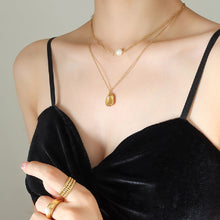 Load image into Gallery viewer, Simple Personality Plated Gold 316L Stainless Steel Convex Geometric Pendant with Irregular Imitation Pearl and Double Layer Necklace