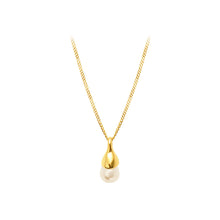 Load image into Gallery viewer, Simple and Elegant Plated Gold 316L Stainless Steel Water Drop Shape Irregular Imitation Pearl Pendant with Necklace