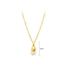 Load image into Gallery viewer, Simple and Elegant Plated Gold 316L Stainless Steel Water Drop Shape Irregular Imitation Pearl Pendant with Necklace