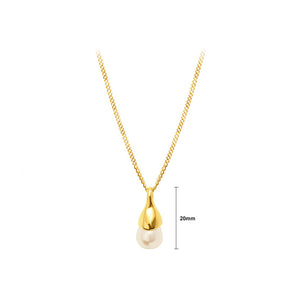 Simple and Elegant Plated Gold 316L Stainless Steel Water Drop Shape Irregular Imitation Pearl Pendant with Necklace