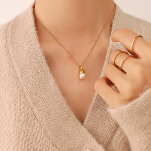 Simple and Elegant Plated Gold 316L Stainless Steel Water Drop Shape Irregular Imitation Pearl Pendant with Necklace