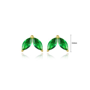 925 Sterling Silver Plated Gold Simple Fashion Leaf Stud Earrings with Green Cubic Zirconia