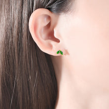 Load image into Gallery viewer, 925 Sterling Silver Plated Gold Simple Fashion Leaf Stud Earrings with Green Cubic Zirconia