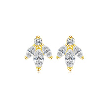 Load image into Gallery viewer, 925 Sterling Silver Plated Gold Simple Cute Leaf Stud Earrings with Cubic Zirconia
