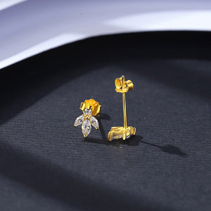 925 Sterling Silver Plated Gold Simple Cute Leaf Stud Earrings with Cubic Zirconia