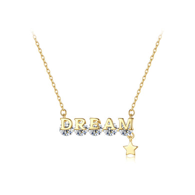 925 Sterling Silver Plated Gold Fashion Temperament Dream Star Pendant with Cubic Zirconia and Necklace