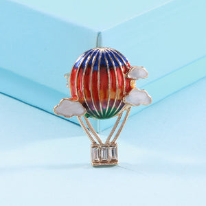 Fashion Creative Plated Gold Enamel Colorful Hot Air Balloon Brooch with Cubic Zirconia